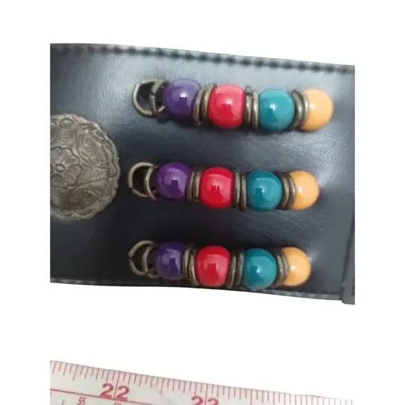 Y2K Vtg Beaded Women's size M/L Stretch Grungecore Boho Cottagecore Concho Belt - Picture 3 of 10